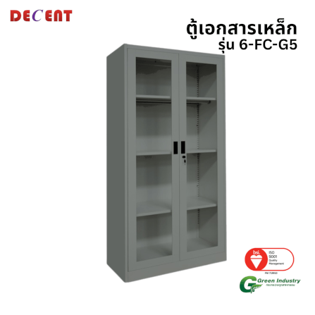 ตู้เอกสารเหล็กบานเปิด-กระจก DECENT รุ่น FC-G5 สีเทา 91.7ซม